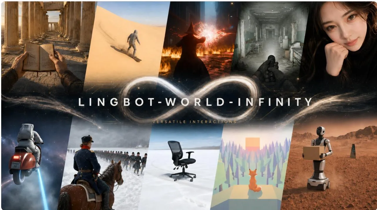 Fig 1. LingBot-World-Infinity 实时生成无限世界,支持多样化交互